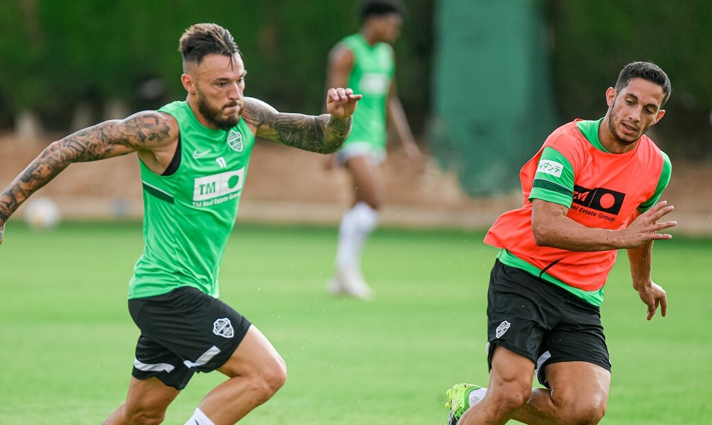 Los jugadores del Elche Josan y Marcone durante un entrenamiento / Elche C.F. Oficial